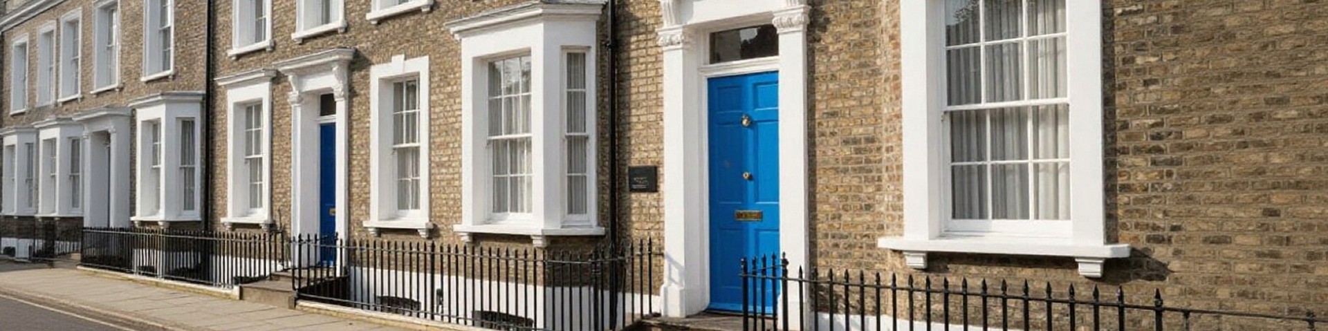 Row of houses with blue doors